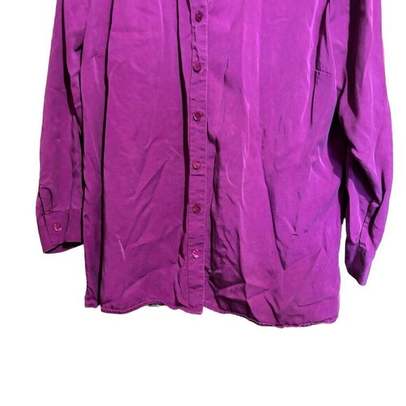 Soft Surroundings Top Womens 1X Fuchsia Button Up Shirt Pintucked Tencel Blouse - Picture 4 of 9